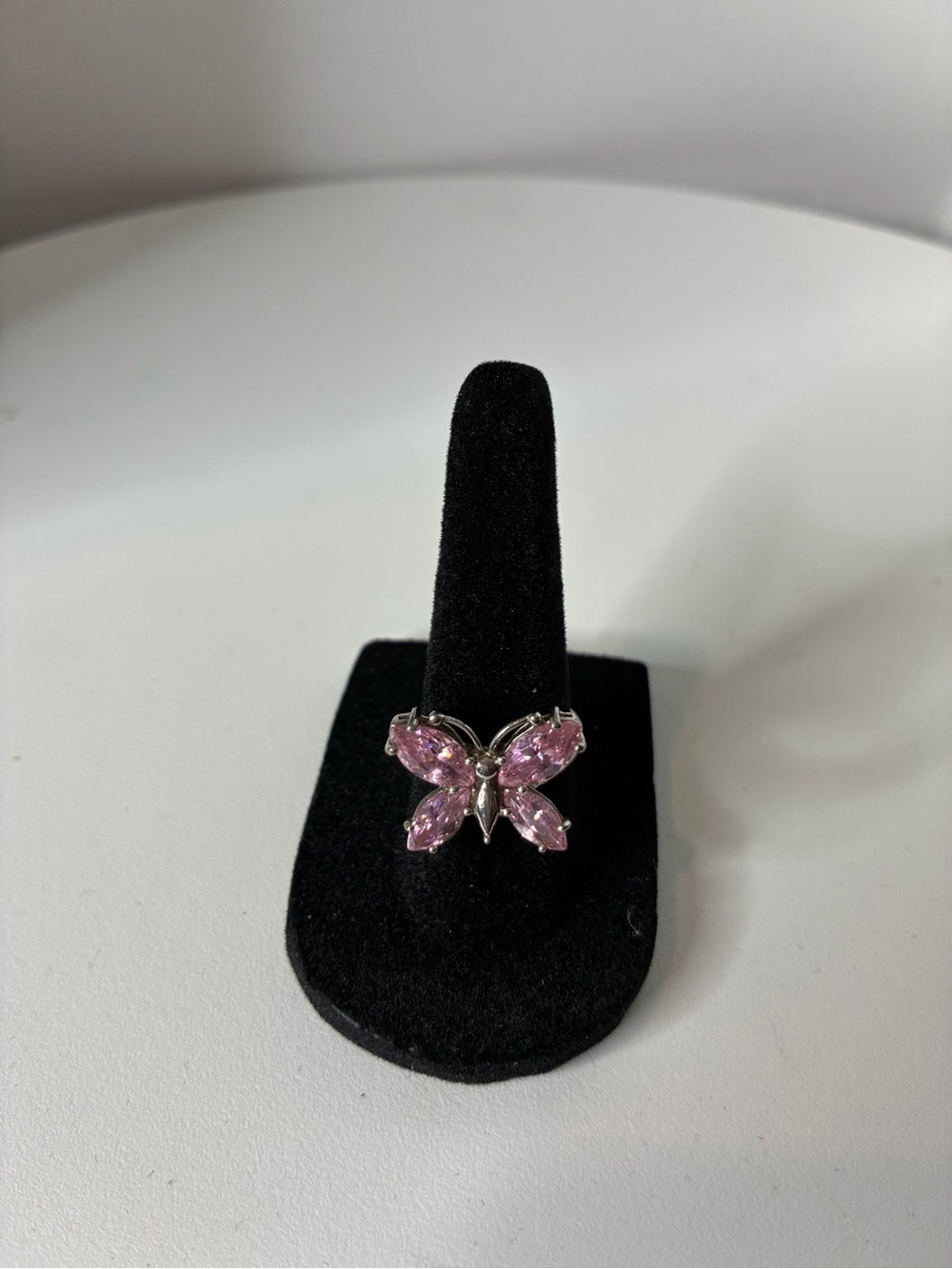 Butterfly Pink Crystal Ring - Sterling Silver